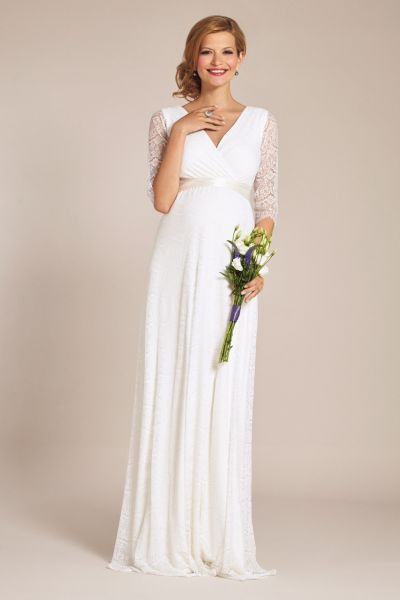 Maternity Wedding Dress with 3/4 Length Sleeves Long