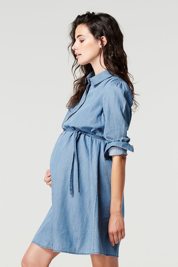 Maternity and Nursing Shirt Dress in Denim-Look