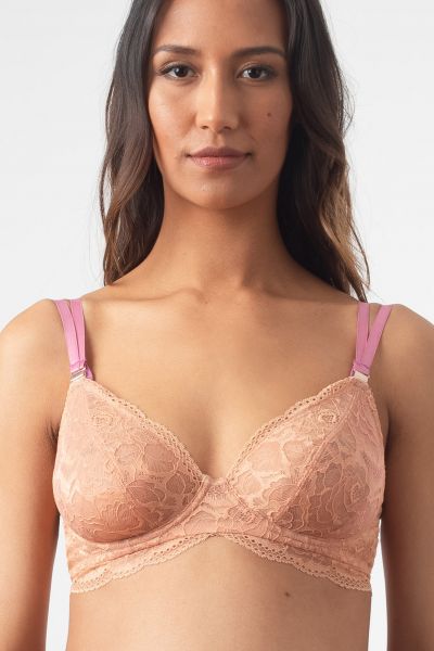 Plunge Maternity and Nursing Bra with Lace Back, Pink