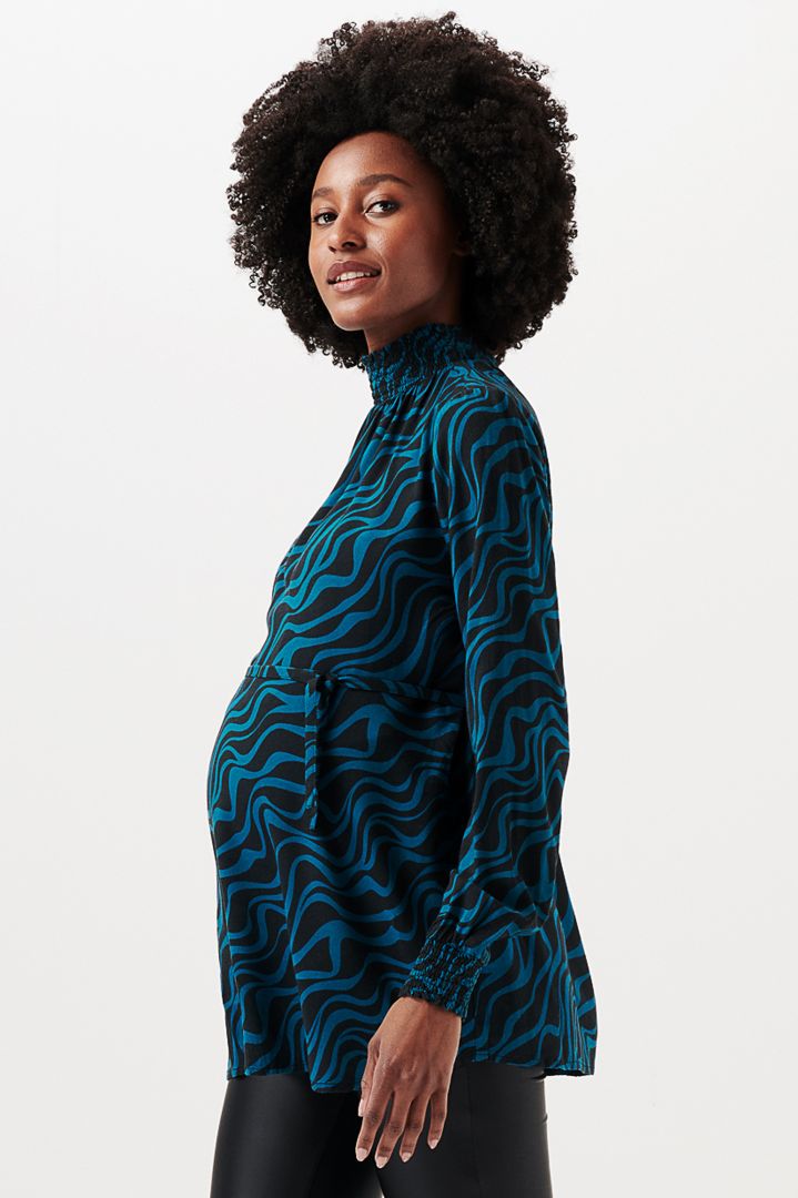 High Neck Maternity Blouse with Print