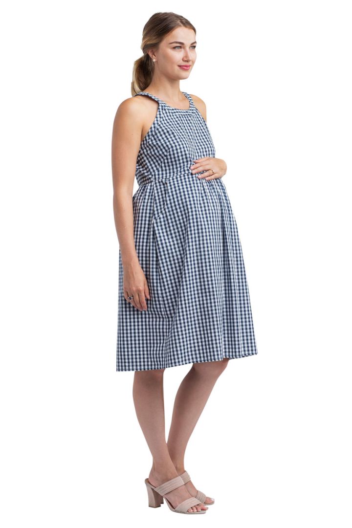 Vichy Maternity Dress with Cut-Out Back
