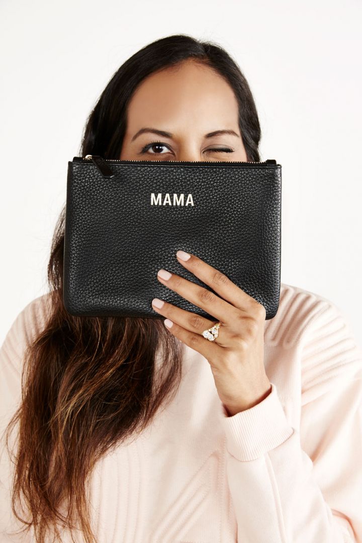 Mama diaper clutch made of leather, black