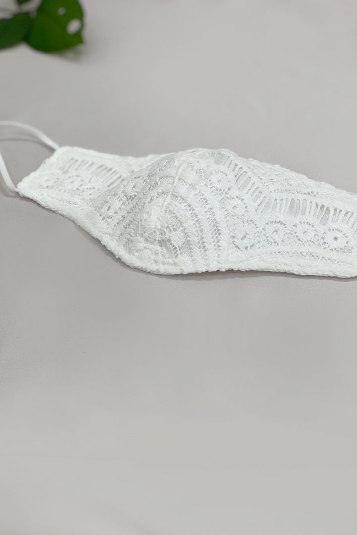 Wedding Face Mask with Modern Lace and Pouch