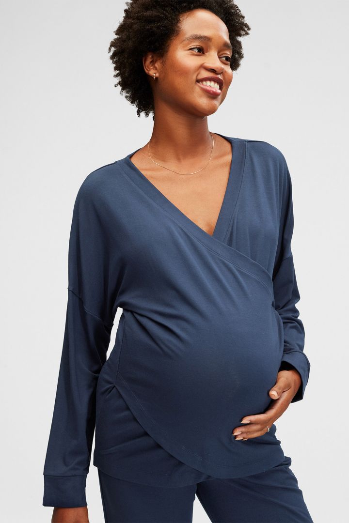 Cross-Over Maternity and Nursing Pyjama Shirt indigo