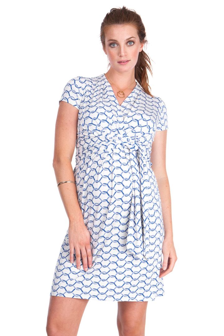 Wrap Tie Maternity Dress with Chain Print