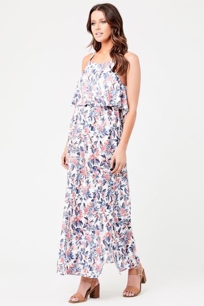 Maternity and Nursing Maxi Dress with Floral Print