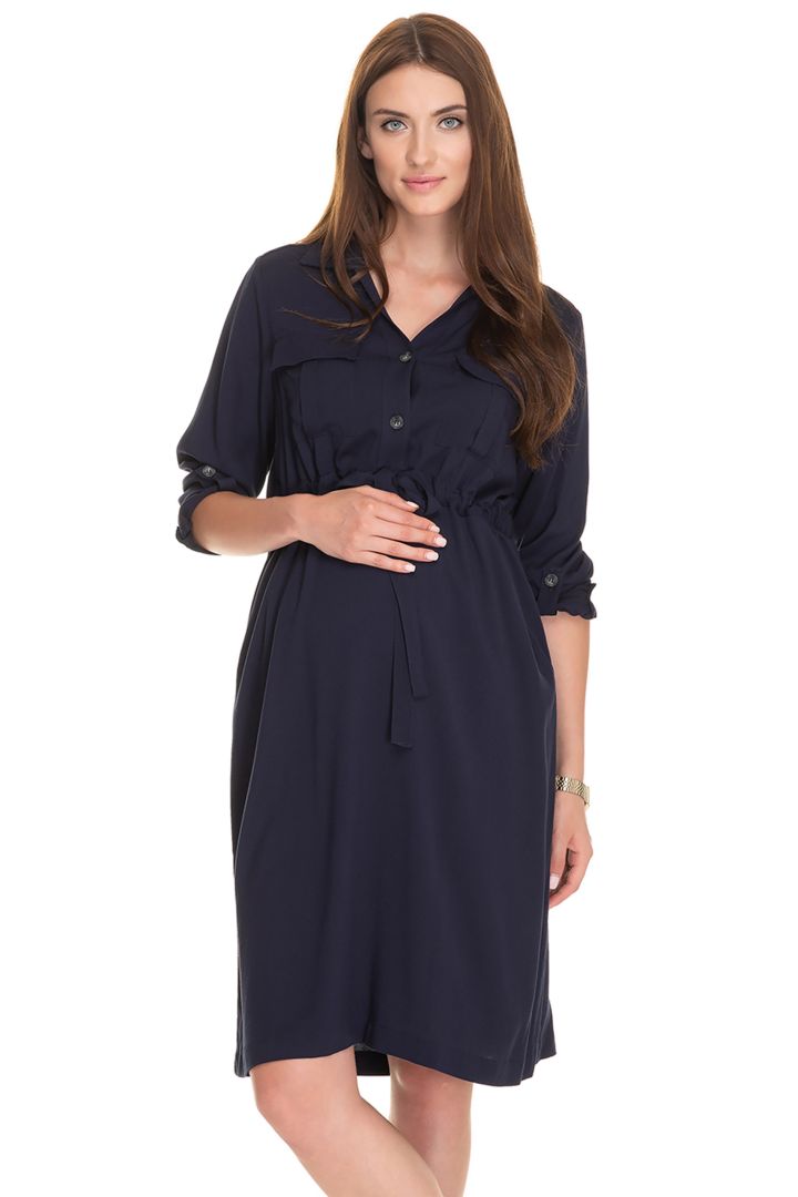 Maternity and Nursing Shirt Dress with Tie Belt