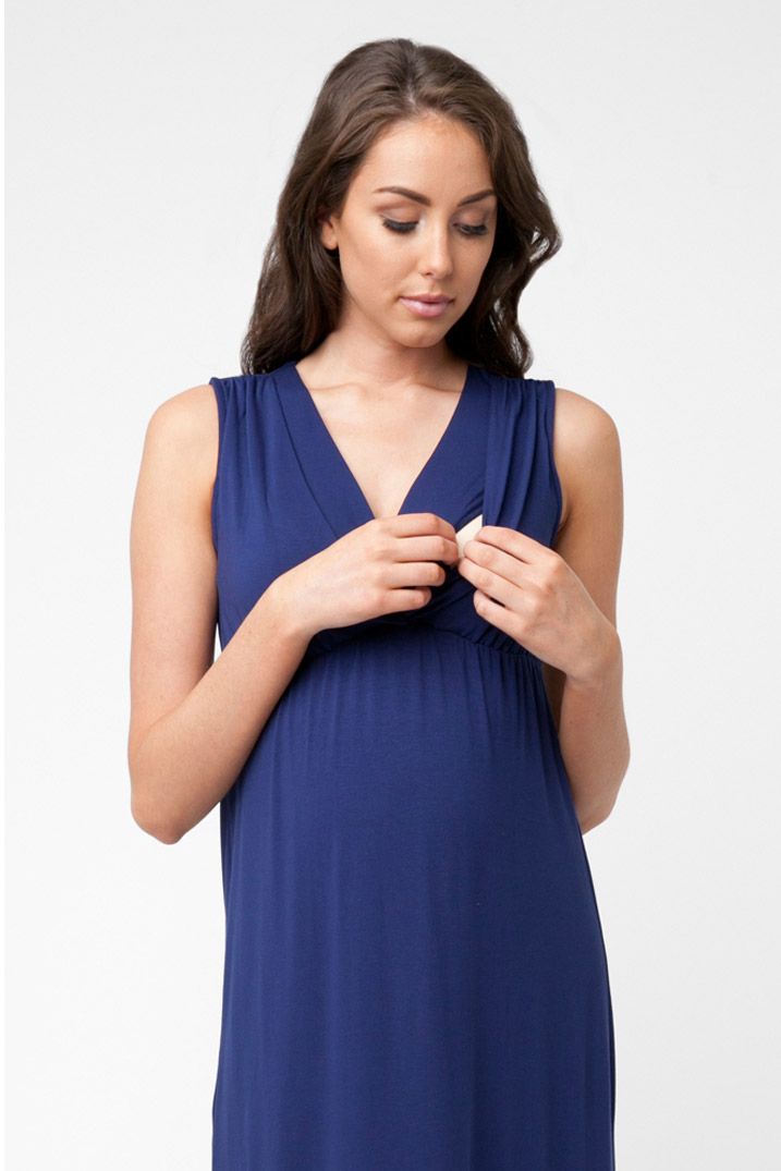 Maxi Maternity and Nursing Dress blue