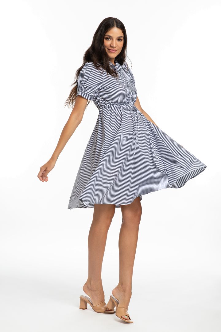 Maternity and Nursing Shirt Dress with Puffed Sleeves
