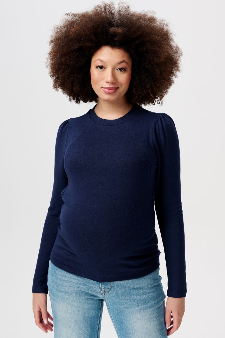 Maternity and Nursing Sweater with Puff Sleeves navy