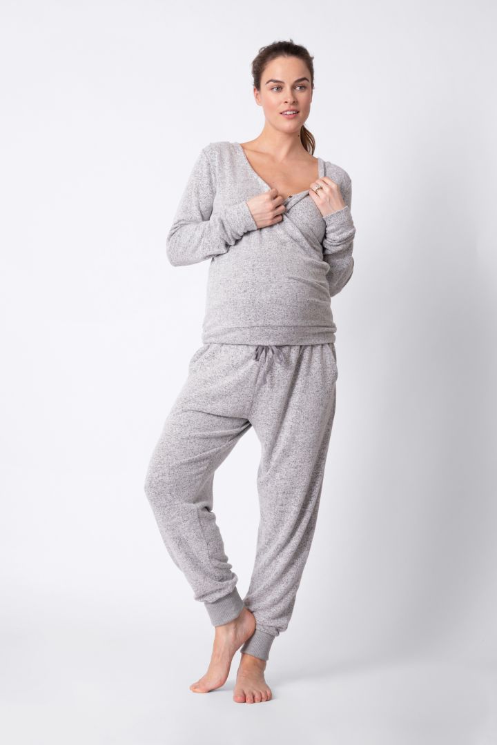 Still-Nachthemd langärmelig Baumwollflanell Lounge-Hose Maacie Damen Umstands-Pyjama Set kariert