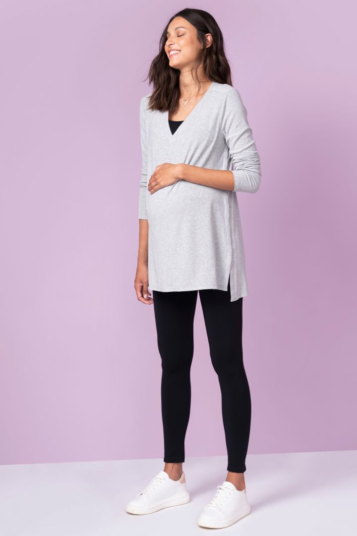 Rib Maternity Shirt with Nursing Opening on the Side