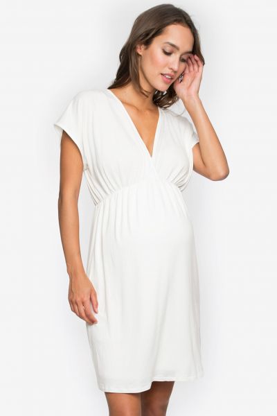 Maternity and Nursing Dress with Cropped Sleeves ivory