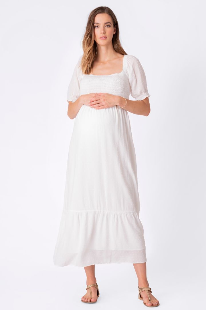 Maxi Maternity Dress with Puff Sleeves