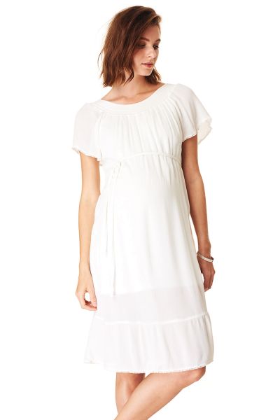 Maternity dress with flounce, white