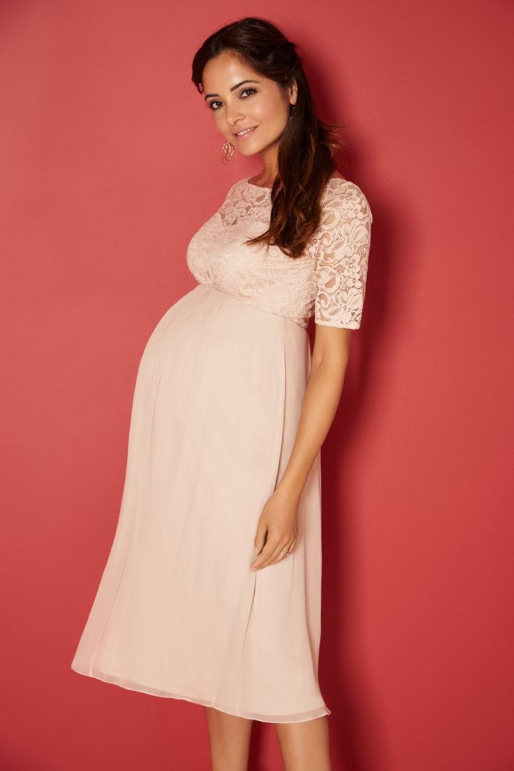 Maternity Dress with Silk Skirt, Blush