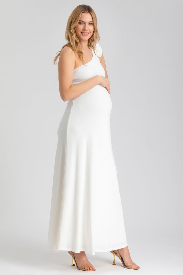 One Shoulder Maternity Dress with Detachable Rose Brooch