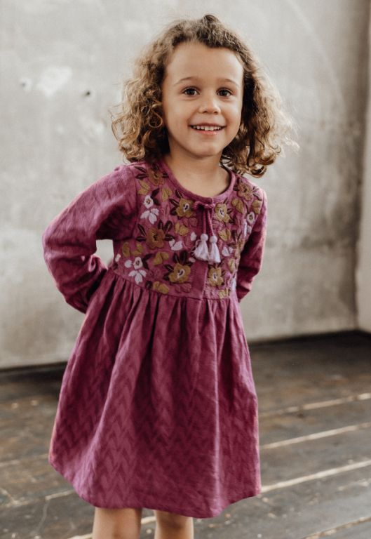 Mini Me Dress with Floral Embroidery and Tassels