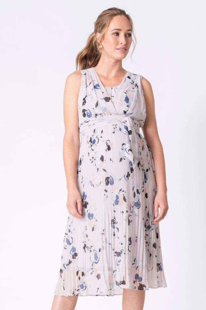 Maternity and Nursing Pleated Dress with Flower Print