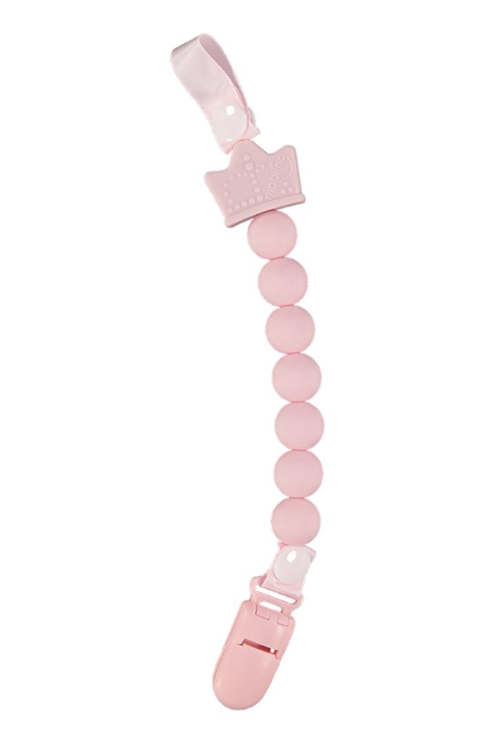 Zahnungs-Schnullerkette mit Silikonperlen Royal Tiara rosa