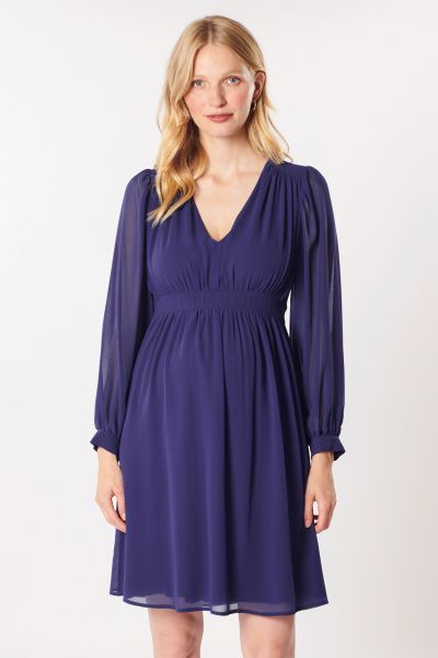 Chiffon Maternity Dress with Transparent Puff Sleeves