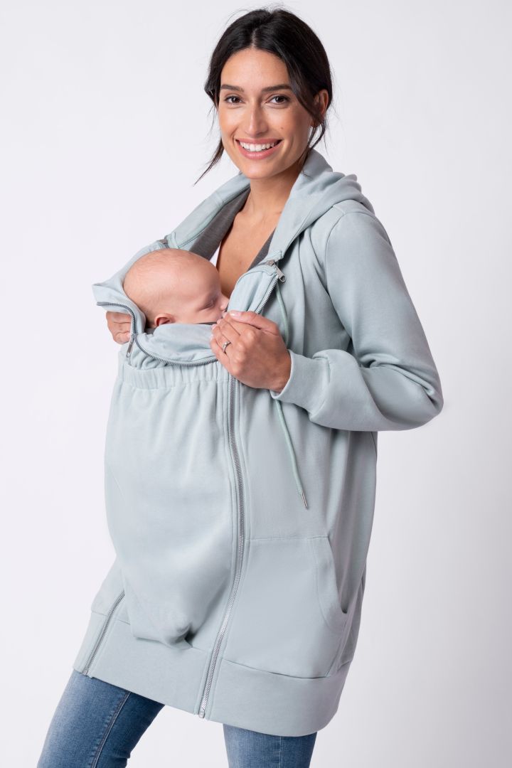 Long Maternity Hoodie and Babywearing Jacket sage