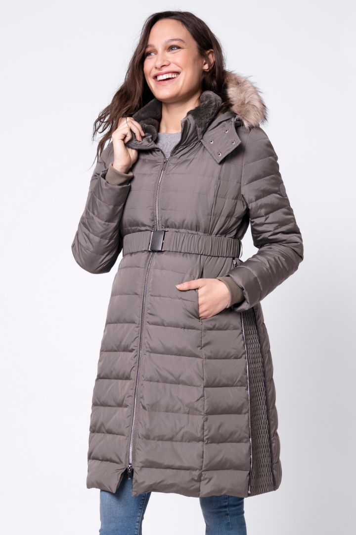 2-in-1 Maternity Down Coat with Baby Insert taupe
