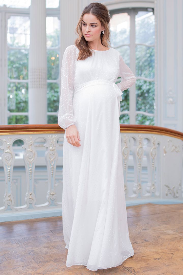 Maternity Wedding Dress Dotted Chiffon Long