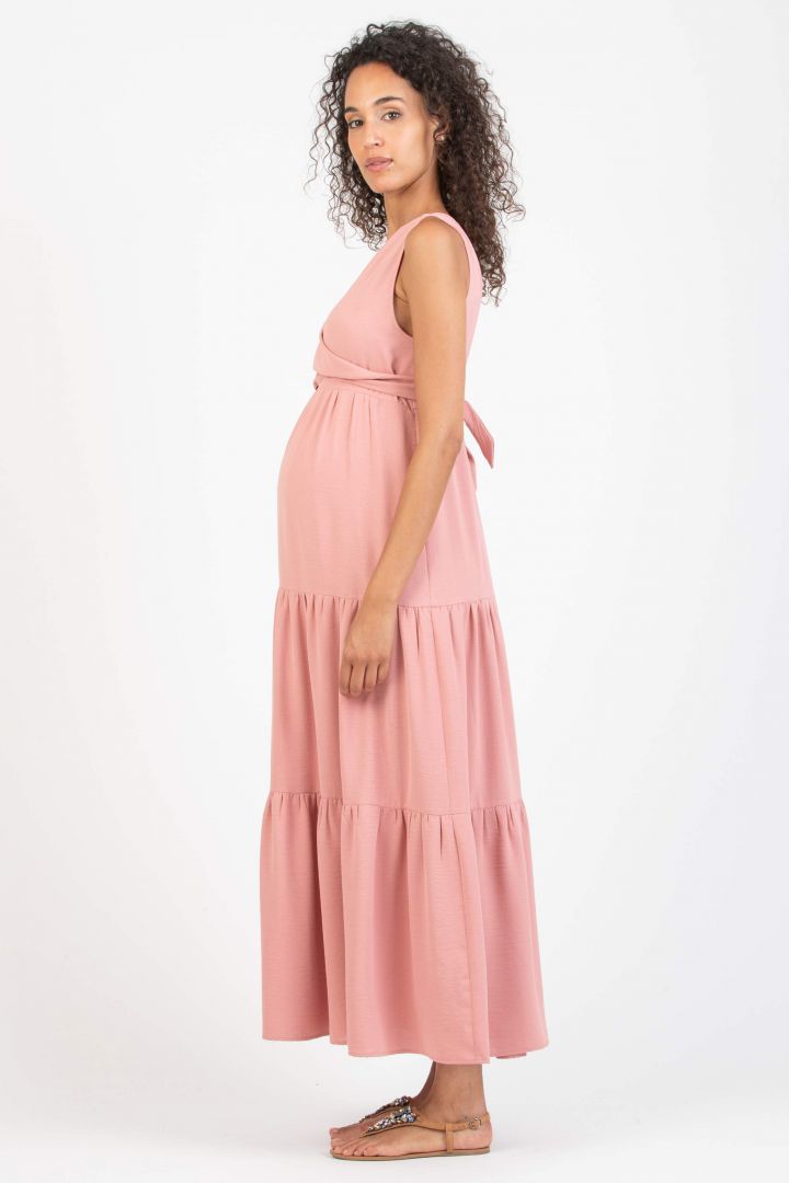 Maxi Maternity and Nursing Dress with Flounces rose