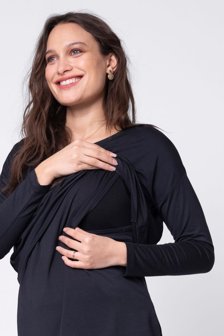 Two-layer Maternity and Nursing Shirt Long Sleeve black