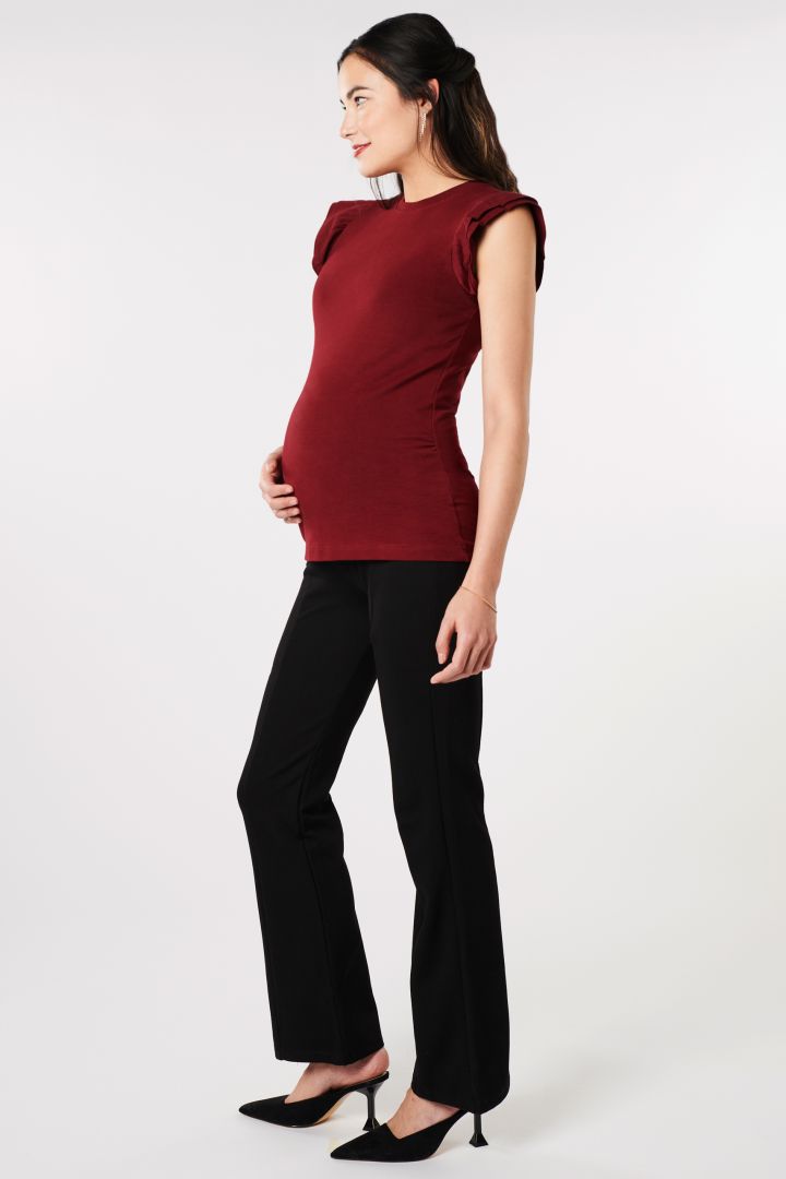 Organic Maternity Top with Ruffle Sleeves bordeaux