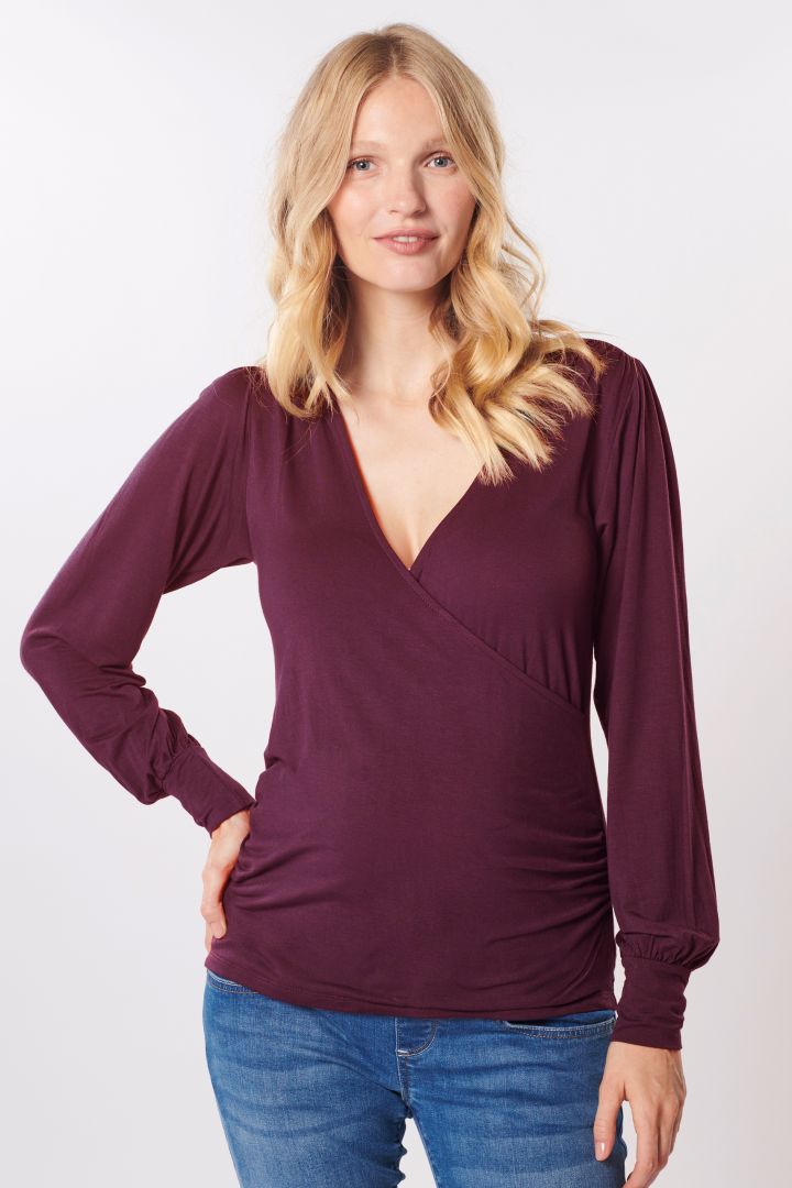 Eco Viscose Maternity and Nursing Shirt with Blouson Sleeves plum