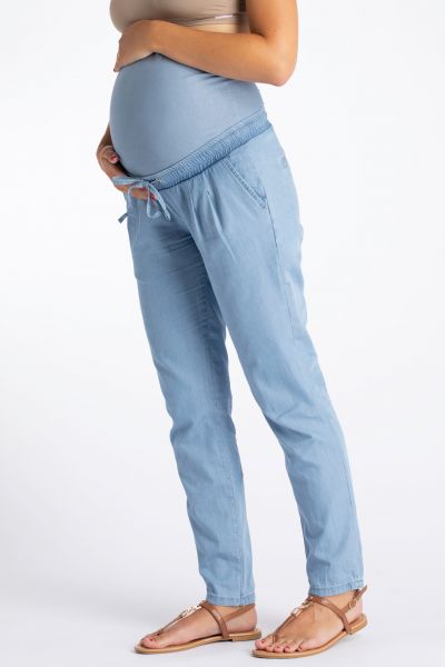 Organic Chambray Maternity Trousers in Denim Look