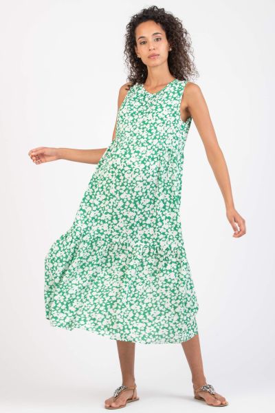 Midi Maternity Dress with Flounce and Flower Print