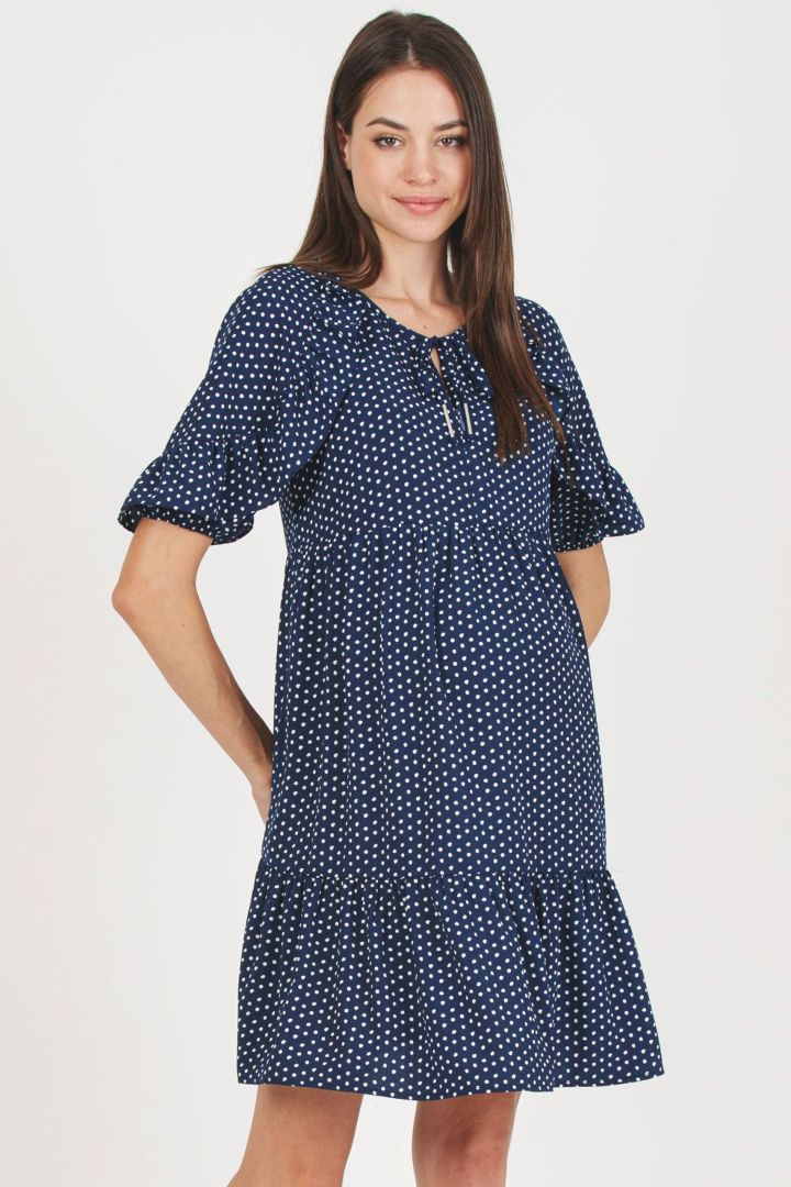 Maternity and Nursing Blouse with Polka Dots blue