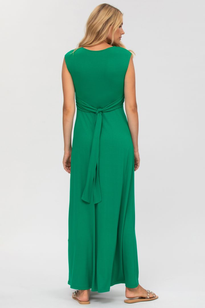Maxi Maternity and Nursing Dress with Knot Detail Green