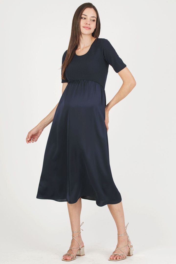 Maternity Dress with Rib Details blue