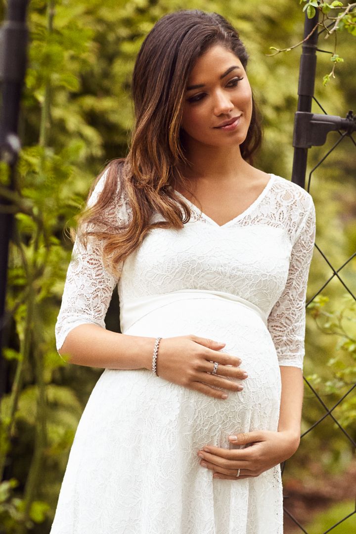 A-Line Maternity Wedding Dress with 3/4 Sleeves