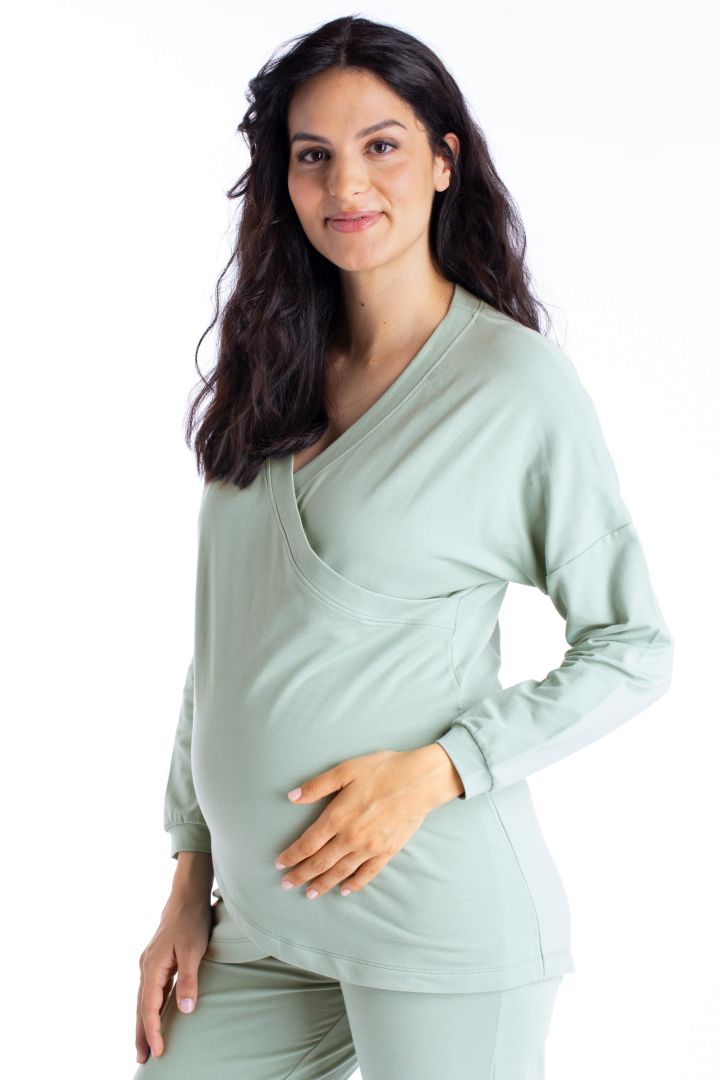 Organic Lounge and Pyjama Maternity Shirt sage