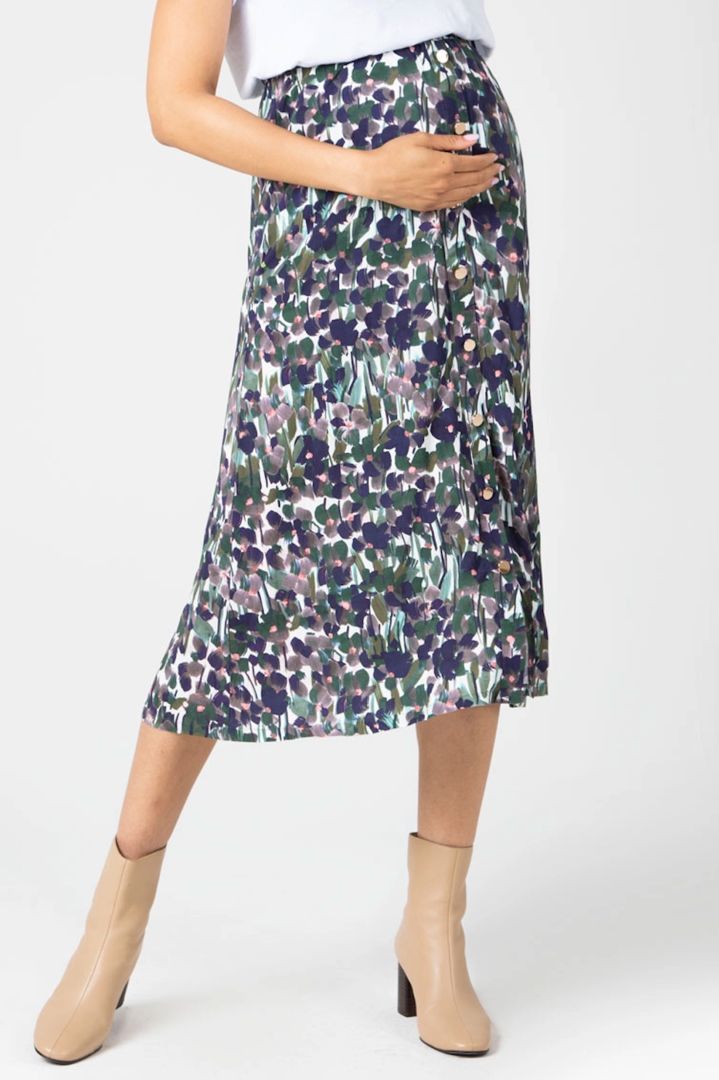 Midi Maternity Skirt with Buttons and Floral Print