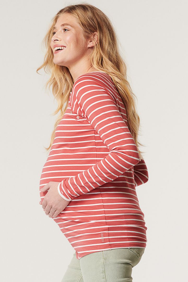 Organic Maternity and Nursing Shirt with Stripes red