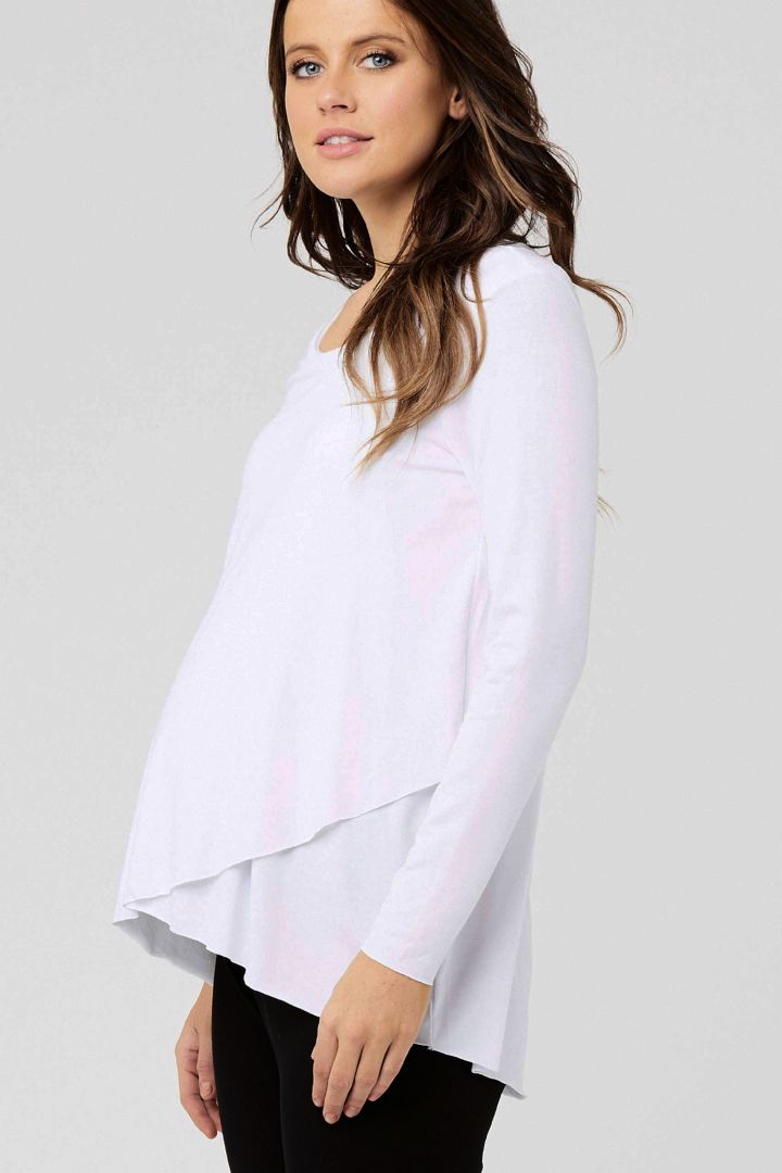 Cross-Over Maternity and Nursing Long-Sleeve Shirt white