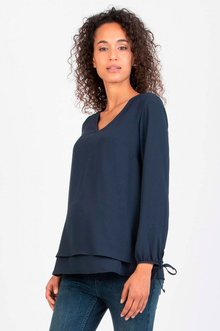 Layered Maternity and Nursing Blouse with Twisted Detail navy