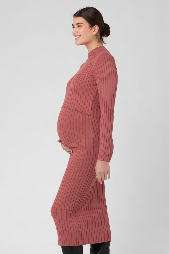 Rib Knit Maternity and Nursing Dress chili