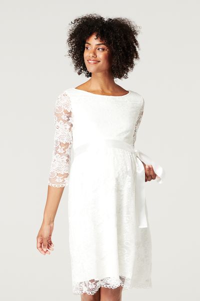 Maternity Wedding Dress with Lace and 3/4 Sleeves
