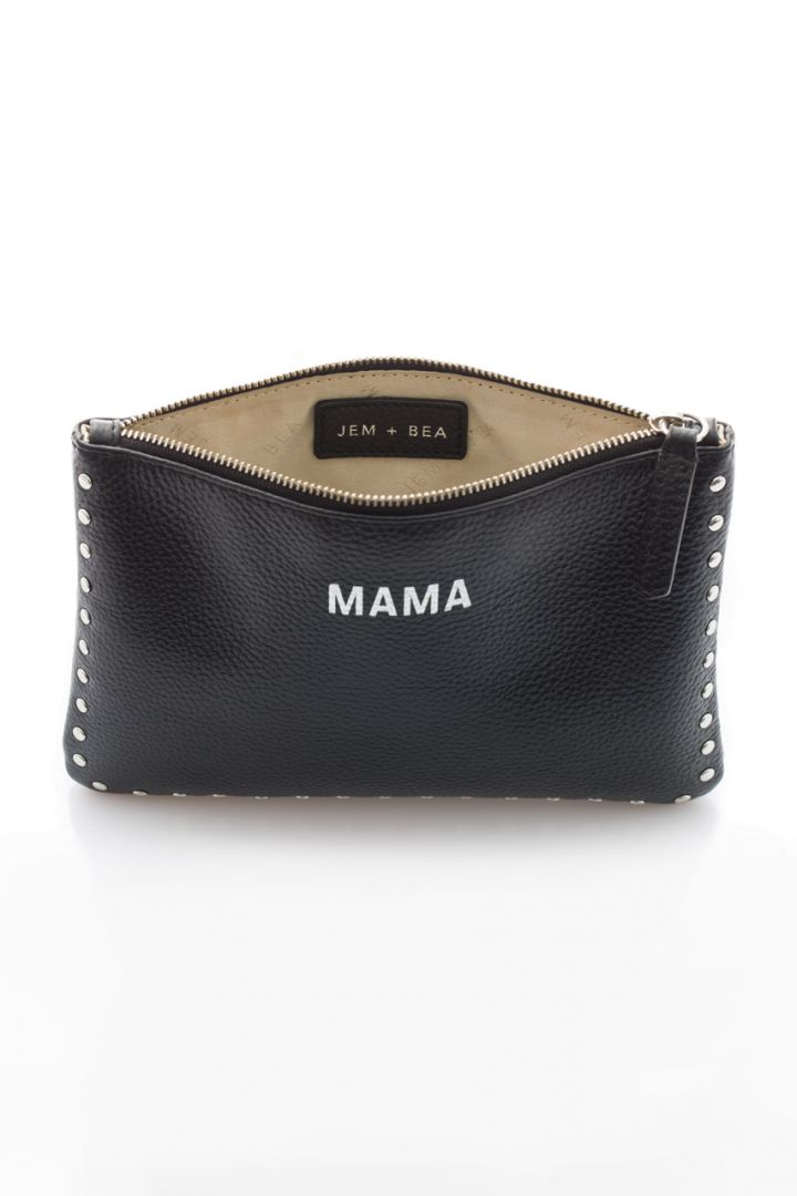 Diaper clutch with studs, made of black leather