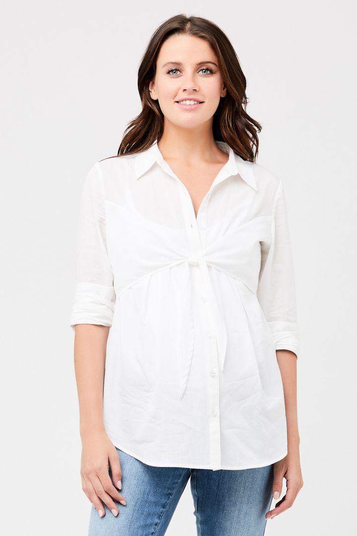 Maternity and Nursing Blouse with Twisted Detail white