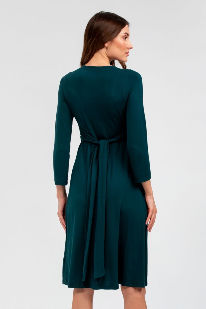 Maternity and Nursing Dress with Knot Detail 3/4 Sleeve dark green