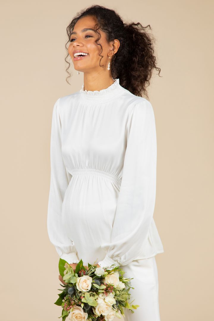 Maternity Bridal Blouse with Stand Up Collar