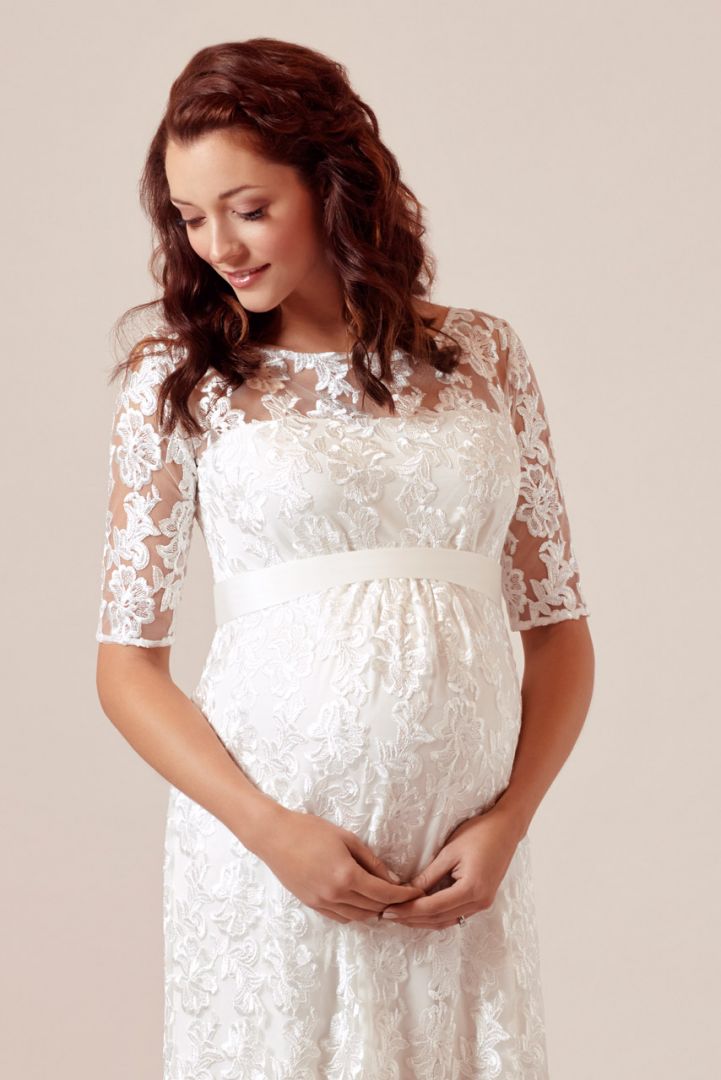 A-Line Maternity Bridal Dress Made of Lace, Long